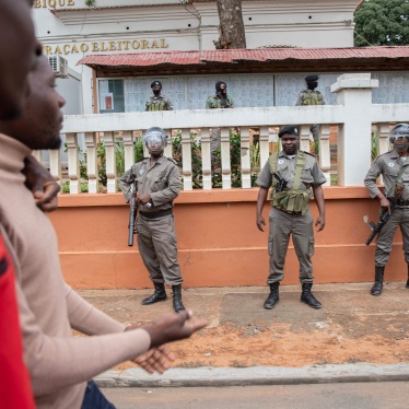 Mozambique police stationed at the Technical Secretariat of Electoral Administration building