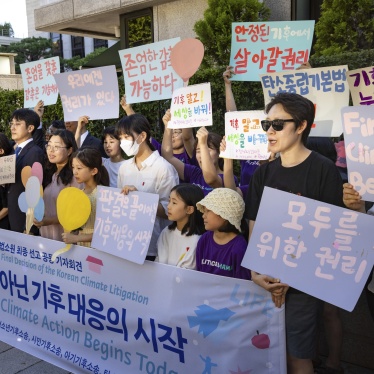 Youth climate litigants and citizen groups involved in climate lawsuits at a joint press conference in front of the Constitutional Court in Jongno-gu, Seoul, South Korea, August 29, 2024.