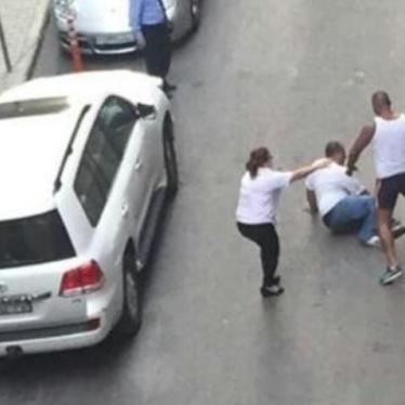 George Ibrahim al-Reef is stabbed multiple times after a traffic dispute in Beirut, Lebanon in this still from video