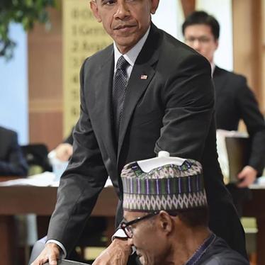 U.S. President Barack Obama and Nigerian President Muhammadu Buhari at the G7 summit in Kruen, Germany on June 8, 2015. 