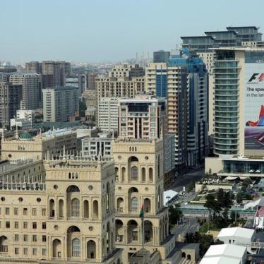 A general view shows the Government House of Baku (L) and Marriott Absheron Baku Hotel, Baku, Azerbaijan, June 16, 2016. 