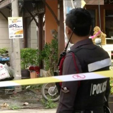 A policeman is seen at the site of one of two bomb blasts which occurred on August 11, 2016, in Hua Hin, south of Bangkok, Thailand, in this still image taken from video August 12, 2016. 