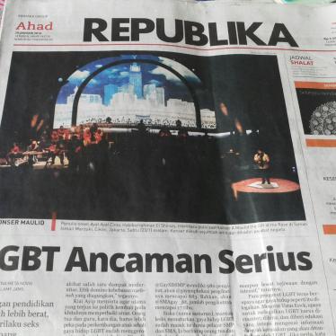 The Conservative Islamic newspaper Republika ran the headline “LGBT poses serious threat”, on its front page on January 26, 2016, following comments by the Minister of Higher Education saying he wanted to ban LGBT student groups.