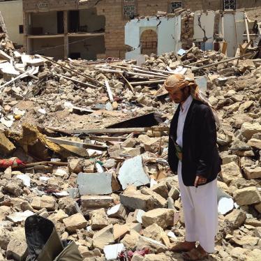 Rubble from a residential house in Saada City, Yemen. An airstrike almost completely destroyed the house on May 6, 2015, killing 27 members of one family. © 2015 Ole Solvang/Human Rights Watch