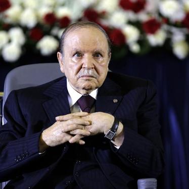 President Abdelaziz Bouteflika looks on during a swearing-in ceremony in Algiers on April 28, 2014.