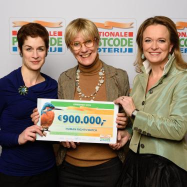 The Dutch Postcode Lottery’s Managing Director Imme Rog with Human Rights Watch’s Netherlands Associate Director Tammy Parrish and deputy executive director for external relations Carroll Bogert.