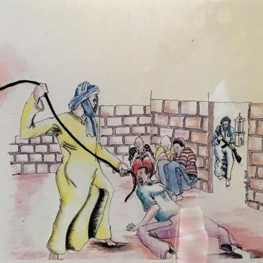 “Libya,” drawing by a Senegalese man hanging in the Villa Sikania reception center in Sicily, Italy.