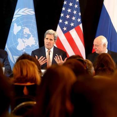 Russian Foreign Minister Sergei Lavrov, US Secretary of State John Kerry, and UN Special Envoy for Syria, Staffan de Mistura attend a news conference in Munich, Germany on February 12, 2016. 