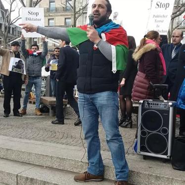 Ordukhan Teymurkhan talking at a rally in Cologne, Germany, under the slogan "Freedom to Political Prisoners in Azerbaijan." 18 February 2017.
