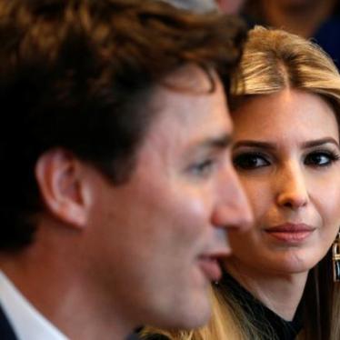 Ivanka Trump and Canadian Prime Minister Justin Trudeau during a roundtable discussion at the White House in Washington DC.