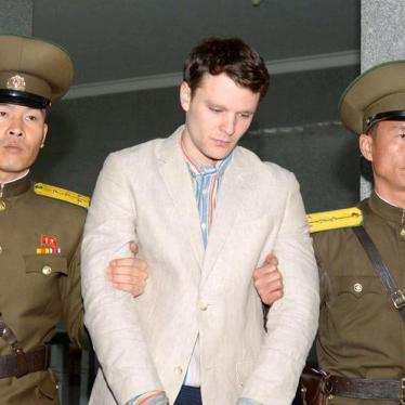 Otto Frederick Warmbier (C), a University of Virginia student who was detained in North Korea since early January, is taken to North Korea's top court in Pyongyang, North Korea, in this photo released by Kyodo March 16, 2016.
