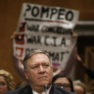 Protesters voice their opposition as CIA Director Mike Pompeo testifies before a Senate Foreign Relations Committee confirmation hearing on Pompeo’s nomination to be secretary of state on Capitol Hill in Washington, U.S., April 12, 2018. REUTERS/Leah Mill