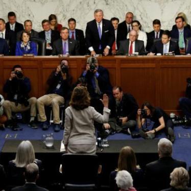 CIA Director nominee Gina Haspel raises her right hand as she is sworn in to testify at her confirmation hearing before the Senate Intelligence Committee on Capitol Hill in Washington, U.S., May 9, 2018. © 2018 REUTERS