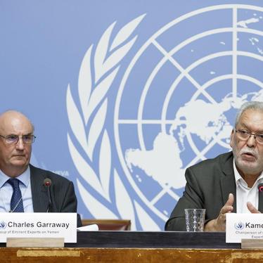 Members of the UN Group of Eminent Experts on Yemen present their report on abuses by parties to the conflict on August 28, 2018 in Geneva. 