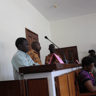 Thomas Kwoyelo at the opening of his trial at the International Crimes Division of the High Court in Gulu, Uganda, on 24 September 2018.
