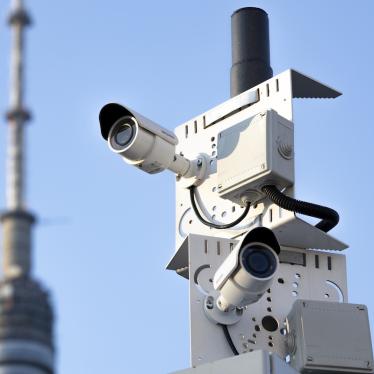 Two surveillance camera are seen in a street in Moscow, Russia